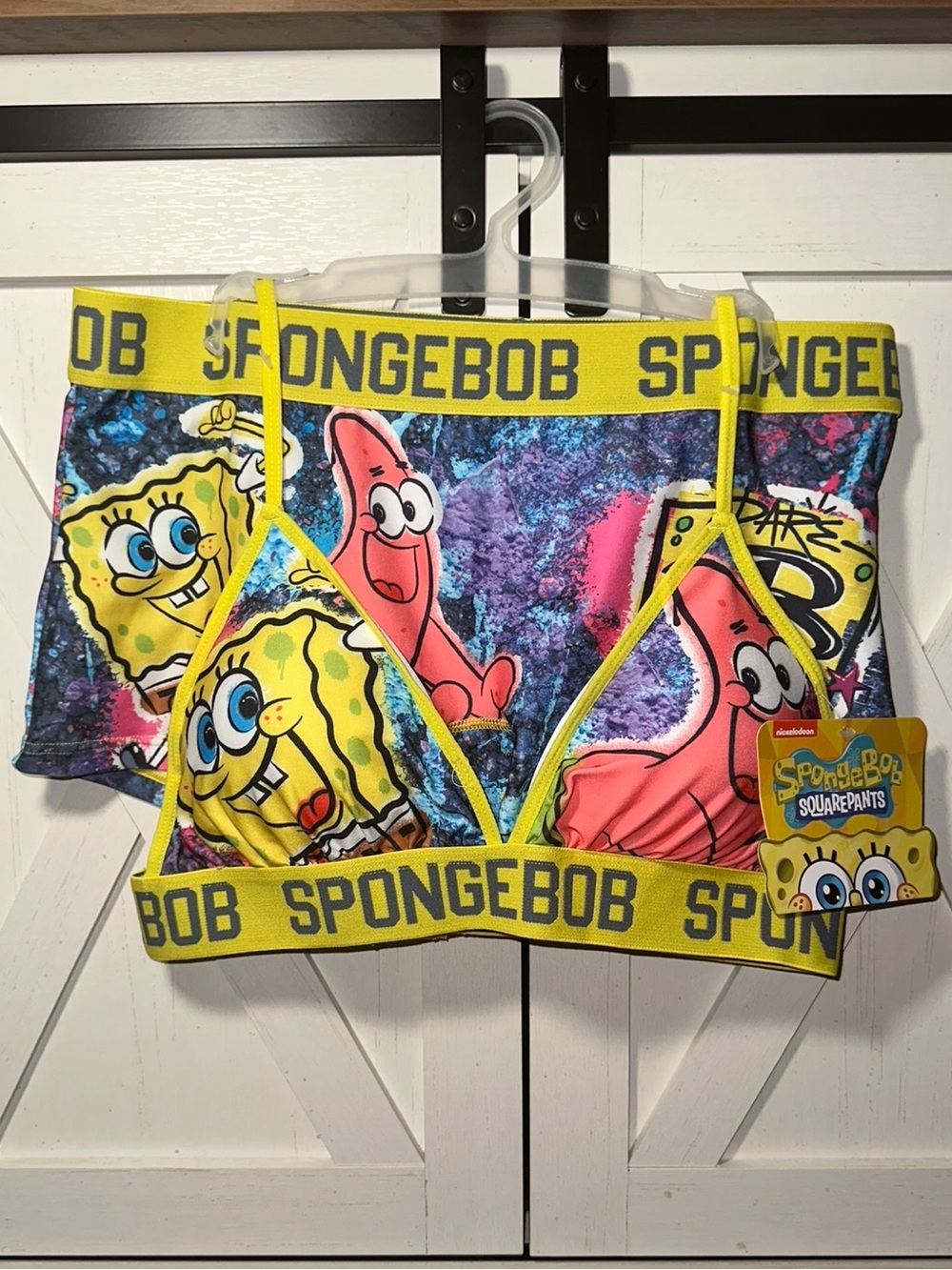 SpongeBob Squarepants Yellow Multicolor Graphic Sports Bra & Boxer Short Set